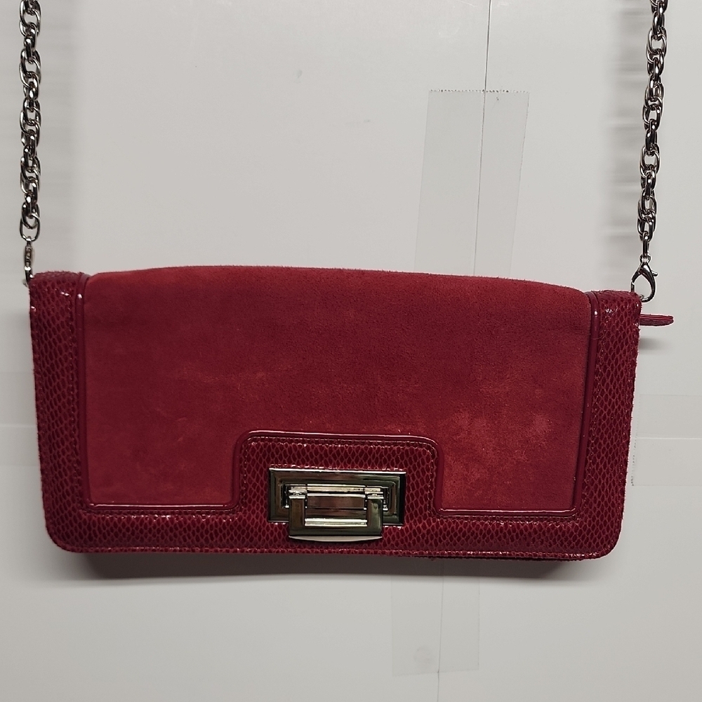 White House Black Market Elegant Red Suede/leather Crossbody Clutch. Minimalist - Picture 1 of 10
